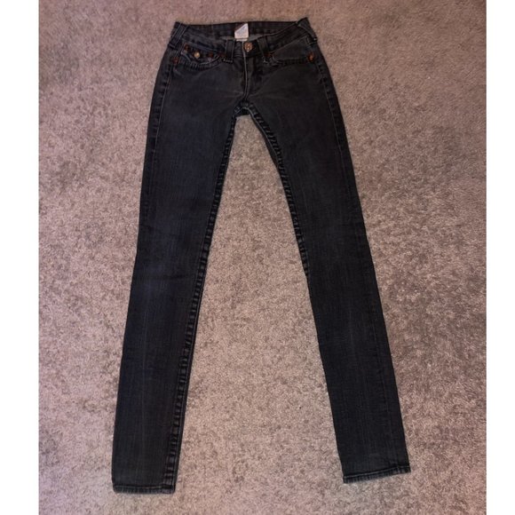 TRUE RELIGION "JULIE" BLACK WASHED VINTAGE SKINNY JEANS - Picture 5 of 6